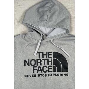 The North Face Hoodie Mens Medium Gray Never Stop Exploring Fleece Lined Graphic